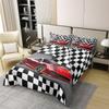 Castle Fairy 100% Nature Cotton Red Racing Car Duvet Cover Set Black White Checkered Flag Comforter Cover Set Twin Size with 1 Pillowcase Cartoon Street Style Graffiti Bedding Set(Not Comforter) view 2