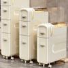 Narrow Storage Cabinet, Movable Small Bathroom Floor Storage Cabinet, with Slide Out Drawers and Small Lid on Top Storage, Toilet Paper Cabinet for Bathroom Slim Tall No Installation Required view 4