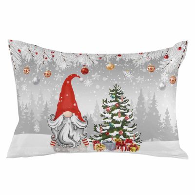 Christmas Throw Pillow Cover 12"x20" Decorative Pillow Covers for Bed Winter Throw Pillowcase Cushion Case for Couch Living Room Xmas Winter Silver Fir Leaf Red Hat Gnome Snowflakes Grey Pillow Covers