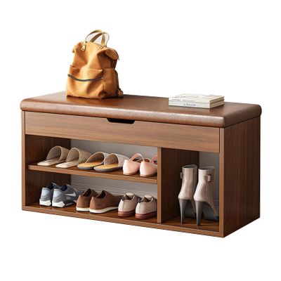ANram Shoe Storage Bench, Entryway Bench with Storage Box Bench for Entryway, 2-Tier Shoe Rack Organizer for Entryway, Bedroom, Hallway, Vintage Brown