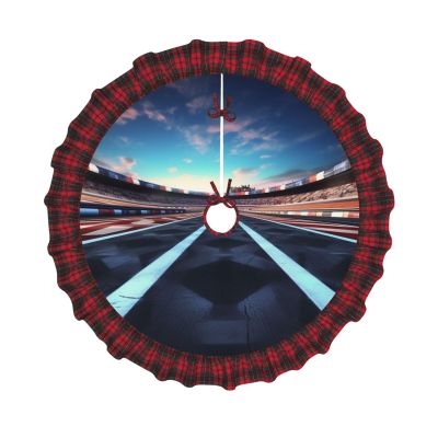 Race Track Christmas Tree Skirt Vintage Xmas Tree Skirt with Red Black Buffalo Plaid Edge Christmas Tree Mat Christmas Tree Ornaments for Holiday Party Christmas Decorations