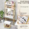 GOFLAME Vanity Table Set with Flip Top Mirror, Ladder Vanity Desk and Cushioned Stool Set with Shelves and Hidden Storage Compartments, Makeup Dressing Table Set for Bedroom, Small Spaces, White+Gold view 2