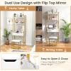 GOFLAME Vanity Table Set with Flip Top Mirror, Ladder Vanity Desk and Cushioned Stool Set with Shelves and Hidden Storage Compartments, Makeup Dressing Table Set for Bedroom, Small Spaces, White+Gold view 3