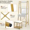 GOFLAME Vanity Table Set with Flip Top Mirror, Ladder Vanity Desk and Cushioned Stool Set with Shelves and Hidden Storage Compartments, Makeup Dressing Table Set for Bedroom, Small Spaces, White+Gold view 4