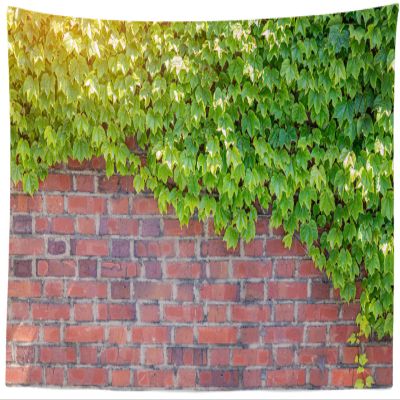 CORFOTO 180x117 Inch Fabric Retro Red Brick Wall Tapestry Green Ivy Sunlight Wall Hanging Tapestry for Wall Decor Bedroom Aesthetic Living Room College Dorm Decor Wallpaper