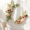 MOTUZP Floral Hoop Wreath,Artificial Peony Flower Wreath Spring Summer Farmhouse Wreath for Front Door Wall Window Party Festival Wedding Decor Flower Door Wreath with Green Leaves,Metal R view 2
