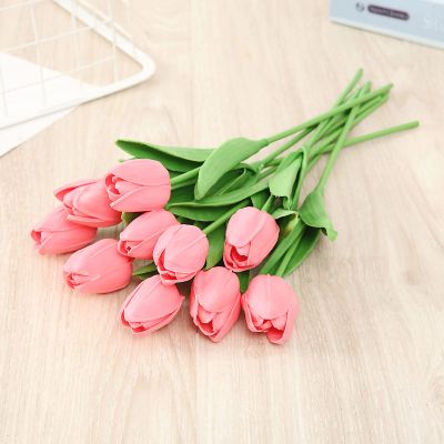 MOTUZP 1PCS Mini Tulips,Artificial Flowers Faux TuliTable Party Wedding Home Decor[Dark Pink] Real Touch Tulips Faux Flowers Bouquet for Room O