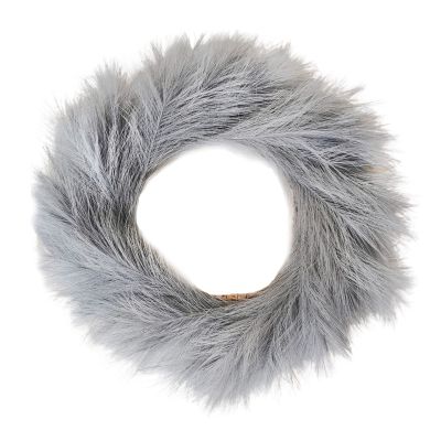 MOTUZP 23.63inch Faux Pampas Grass Wreath, BohoDecor, Bohemian Style Door Hanging Wall Decorations(Grey) Wall Decor, Artificial Pampas Wreath for Front D