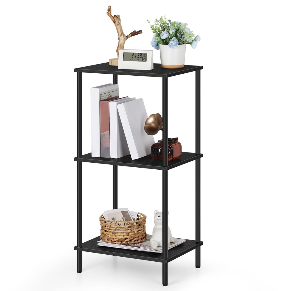 3 Tier Tall End Table 31.6" Height Telephone Table Tall Side Table with Storage Small Sofa Entryway Table Night Stand with Metal Frame for Living Room Bedroom Bathroom Kitchen, Black
