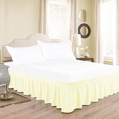 Twin XL Ivory Wrap Around Bed Skirts with 15" Drop - Three Sides Fabric Adjustable Elastic Dust Ruffle Silky -600 TC Cotton with 15" Drop-Twin XL(39"X 80") Ivory Bed Skirt