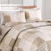 Mybedsoul Beige Boho Quilt Set Queen Size, 3 Pieces Plaid Floral Bedspread Set Patchwork Reversible Bedding Set Microfiber Bedding Bedspread Coverlet Set for All Season 90"x96" view 2