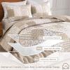 Mybedsoul Beige Boho Quilt Set Queen Size, 3 Pieces Plaid Floral Bedspread Set Patchwork Reversible Bedding Set Microfiber Bedding Bedspread Coverlet Set for All Season 90"x96" view 3