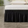Wrap Around Bed Skirts with 15" Drop - Three Sides Fabric Adjustable Elastic Dust Ruffle Silky Soft -600 Thread Count 100% Pure Cotton Bed Skirt with 15" Drop-Olympic Queen(66"X 80") Black view 1