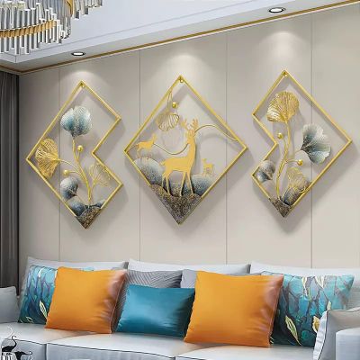 XOOFMASS 3 PCS 3D Wall Art Decor, Gold Ginkgo Biloba Leaf Art Wall Decor, Modern Wall Decor Living Room, Deer Wall Sculpture Decorative for Living Room Bedroom Office Hanging Sculpture,M