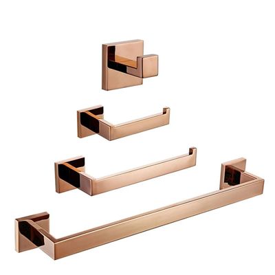 GROWBY Rose Gold Wall-Mounted Stainless Steel Hook Toilet Paper Holder Towel Bar Kitchen Facilities Hardware Bathroom Accessories,4 Piece Set