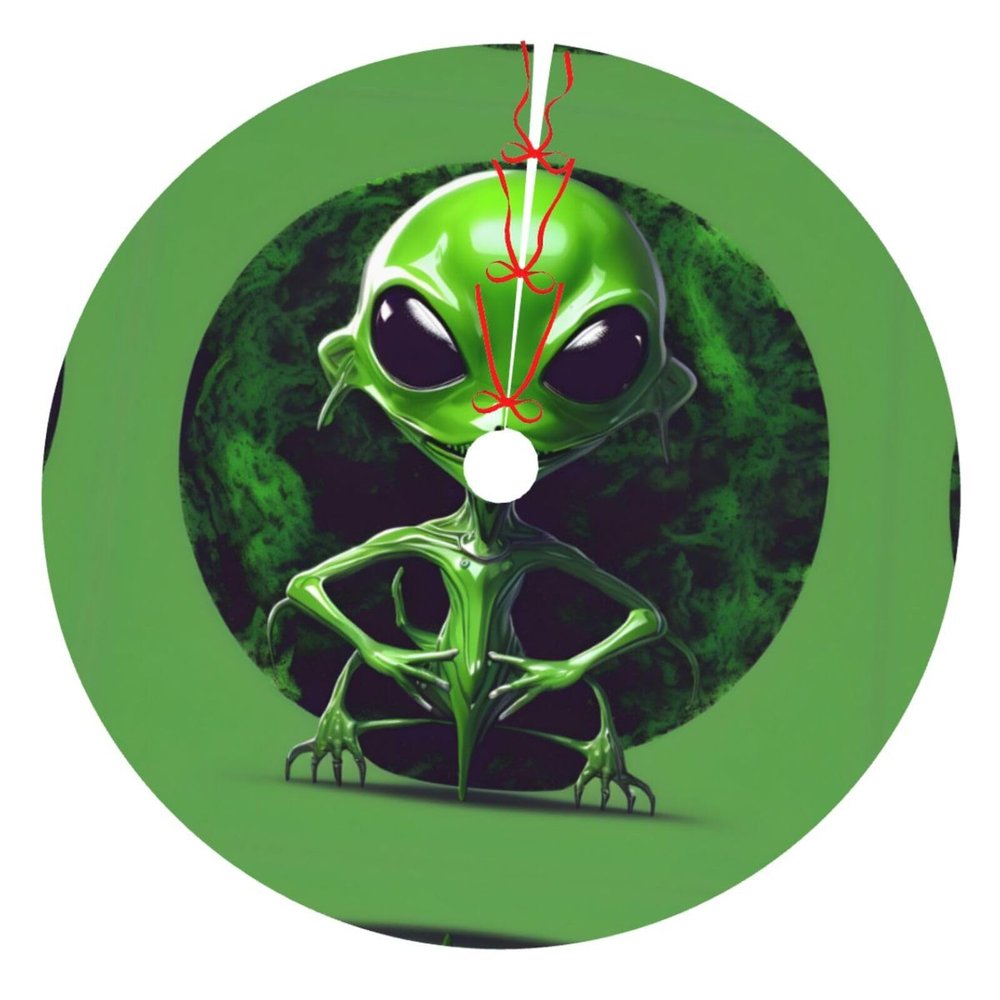 48 Christmas Tree Skirt,Durable Holiday Decor - Perfect Size for Your Christmas Tree,Magic stick Closure Green Alien
