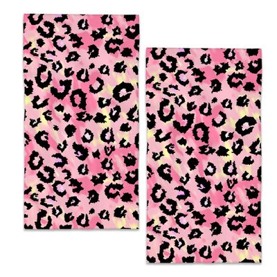 BIGXIUKA Pink Black Leopard Print Hand Towels Set of 2,28 x 14 Inch Abstract Bathroom Towel Soft Absorbent Kitchen Hotel Spa Laundry Room Gym Face Towel Decor