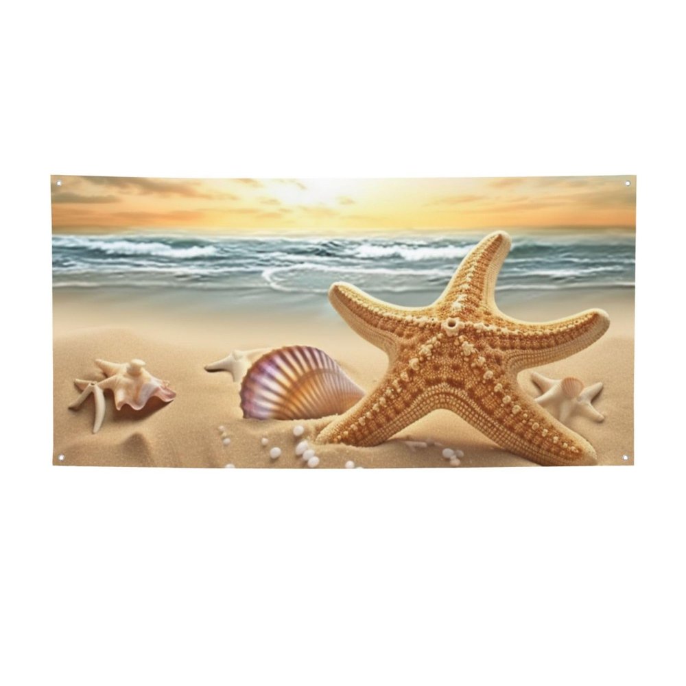 Beach Starfish Print Holiday Banner Medium Personalized Background Banners Hanging Banners Birthday Banner For Indoor Outdoor Christmas Party Decorations Supplies