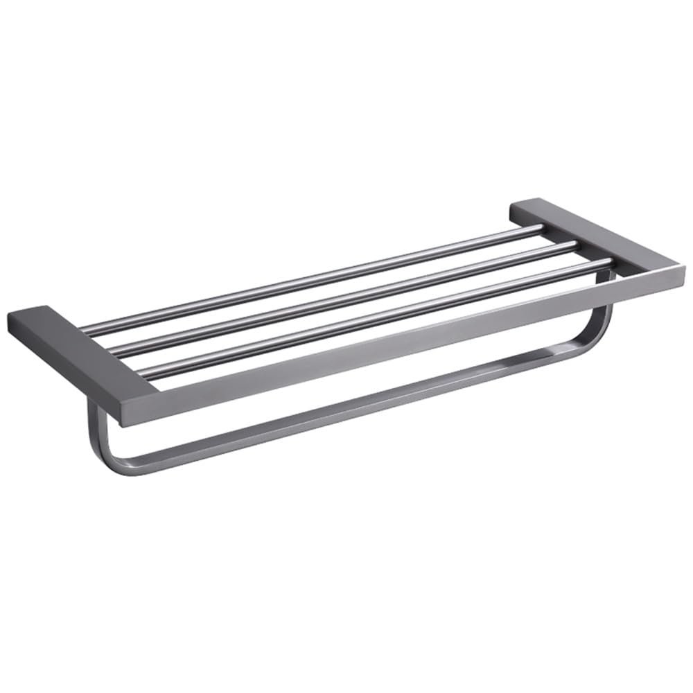 GROWBY Gunmetal Black Grey Bathroom Accessories Towel Hook Racks Paper Hanger Toilet Brushed Holder Corner Storage Glass Shelf Set,Towel Rack