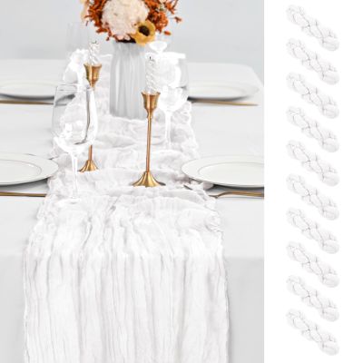 10 Pack White Table Runner 10Ft Cheesecloth Table Runner Boho Gauze Table Runners Romantic Long Sheer Fabric Cheese Cloth Table Runners for Wedding Party Bridal Shower(White)