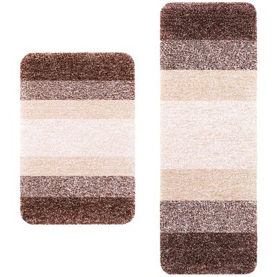 Arotive Microfiber Bathroom Rugs 2 Pieces, Bath Rug Size 30x20 and 47x17 in Brown, 2 Item Bundle