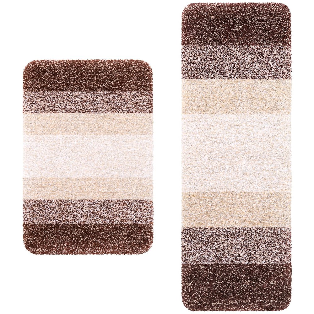 Arotive Microfiber Bathroom Rugs 2 Pieces, Bath Rug Size 30x20 and 47x17 in Brown, 2 Item Bundle