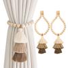 BDHRKTE 2pcs Wooden Bead Curtain Tiebacks, Boho Tassel Magnetic Curtain Clasp, No Hole Punching Decorative (Coffee) view 1