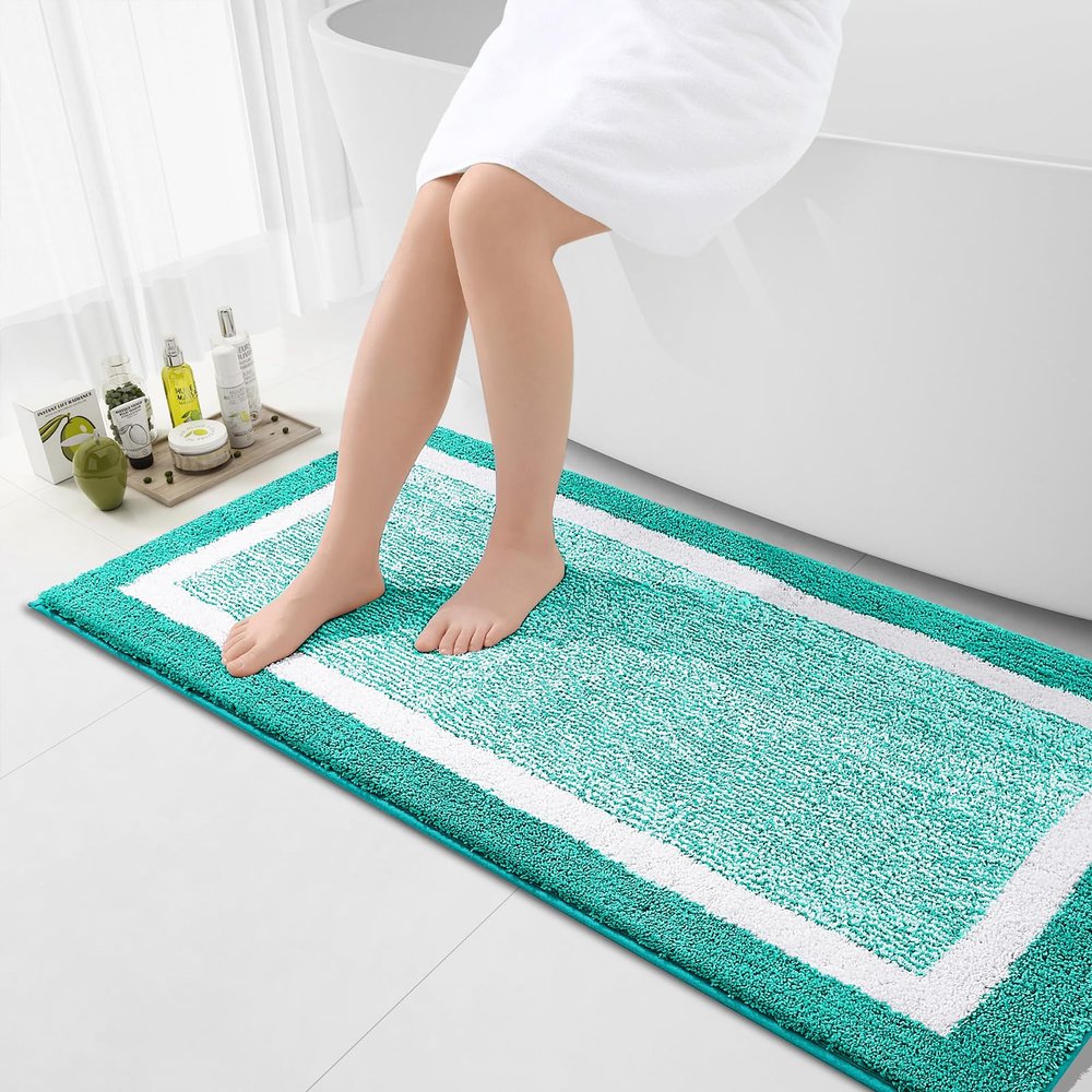 OLANLY Bathroom Rugs 47x24, Extra Soft and Absorbent Microfiber Bath Mat, Non-Slip, Machine Washable, Quick Dry Shaggy Bath Carpet, Suitable for Bathroom Floor, Tub, Shower (Runner, Green)