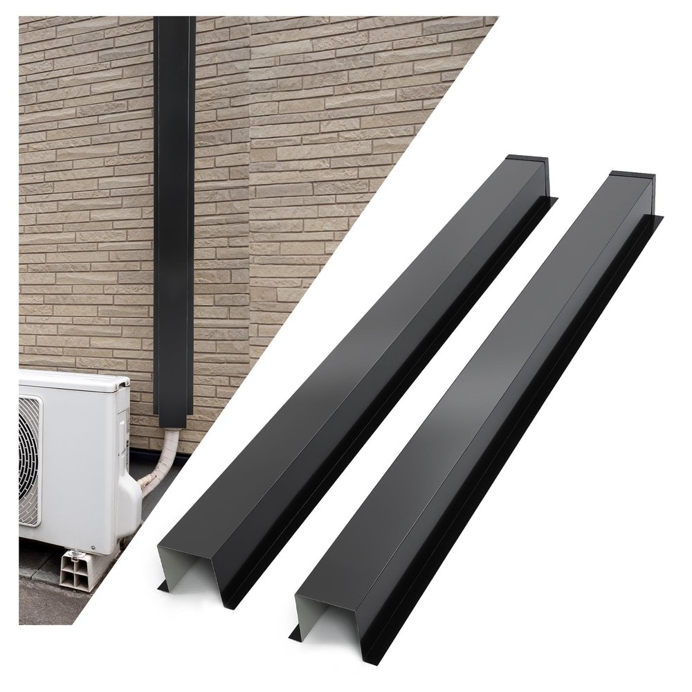 KUAFU 4'' W x 4'' H x 120'' L Metal Line Cover Set Compatible with Mini Split and Central Air Conditioner & Heat Pump Universal Fit AC Mini Split Line Set Cover Steel Heavy Duty 2 Pcs