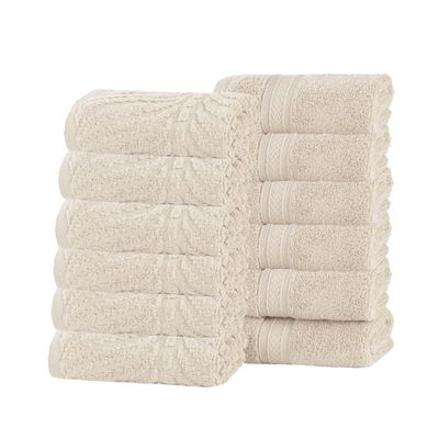 Superior Cotton Chevron Face Towel/Washcloth Set, Zero Twist, Quick Dry, Small Facial Towels, Spa, Hotel, Guest, Home, Bathroom Basics, Absorbent, Luxury Quick Drying, Assorted Set of 12, Ivory