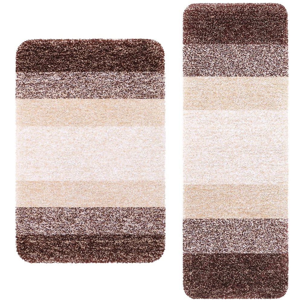 Arotive Microfiber Bathroom Rugs 2 Pieces, Bath Rug Size 36x24 and 47x17 in Brown, 2 Item Bundle