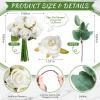 Zeyune 12 Bunches Wedding Bridesmaids Bouquets 144 Heads 7 Inch Artificial Rose Bouquets Silk Fake Flower Bulk with Stems for Valentine's Day Wedding Bridal Shower Home Party Decor(White) view 2