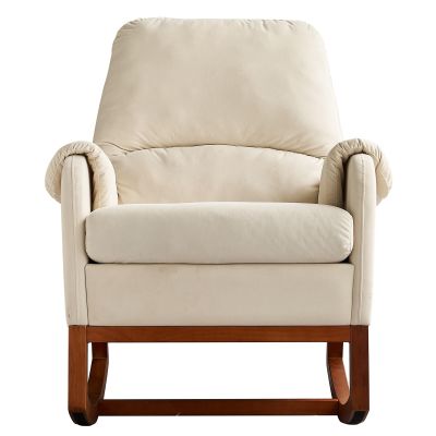 AMDXD Modern Comfortable Velvet Rocking Chair for Living Room & Reading Room Beige Color