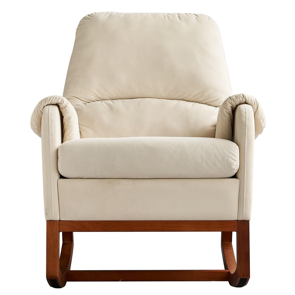 AMDXD Modern Comfortable Velvet Rocking Chair for Living Room & Reading Room Beige Color
