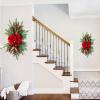 Christmas Stairs Wreath with Red Berries Pine Cones and Bow Tie Indoor Outdoor Holiday Decoration 23.6 Inch PVC Rattan Cloth Material Reusable Festive Decor view 2
