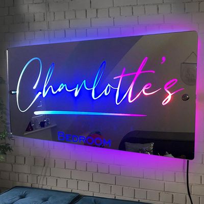 Personalized Name Mirror LED Light Up Mirror Wall Decoration Custom Name Multi Colour Light Neon Sign, Christmas Wedding Bedroom Birthday Room Decor Gifts for Wife, Girlfriend, Kids (Rectangular)