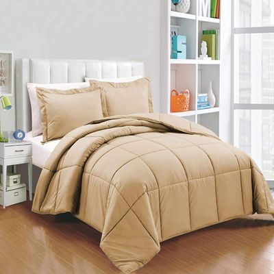 Bedding Set Egyptian Coziest 8- Pieces Bed in a Bag (1 Comforter+1 Matching Duvet Cover + 2 Pillow Shams + 4 Sheet Set) Sheet Set 20''-27'' Deep Pocket Solid Beige Queen (90"X90")
