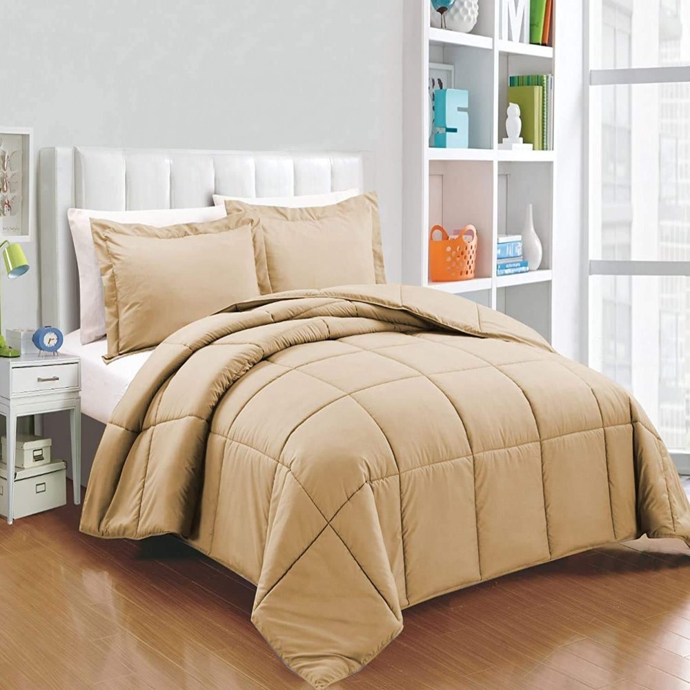 Bedding Set Egyptian Coziest 8- Pieces Bed in a Bag (1 Comforter+1 Matching Duvet Cover + 2 Pillow Shams + 4 Sheet Set) Sheet Set 20''-27'' Deep Pocket Solid Beige Queen (90"X90")