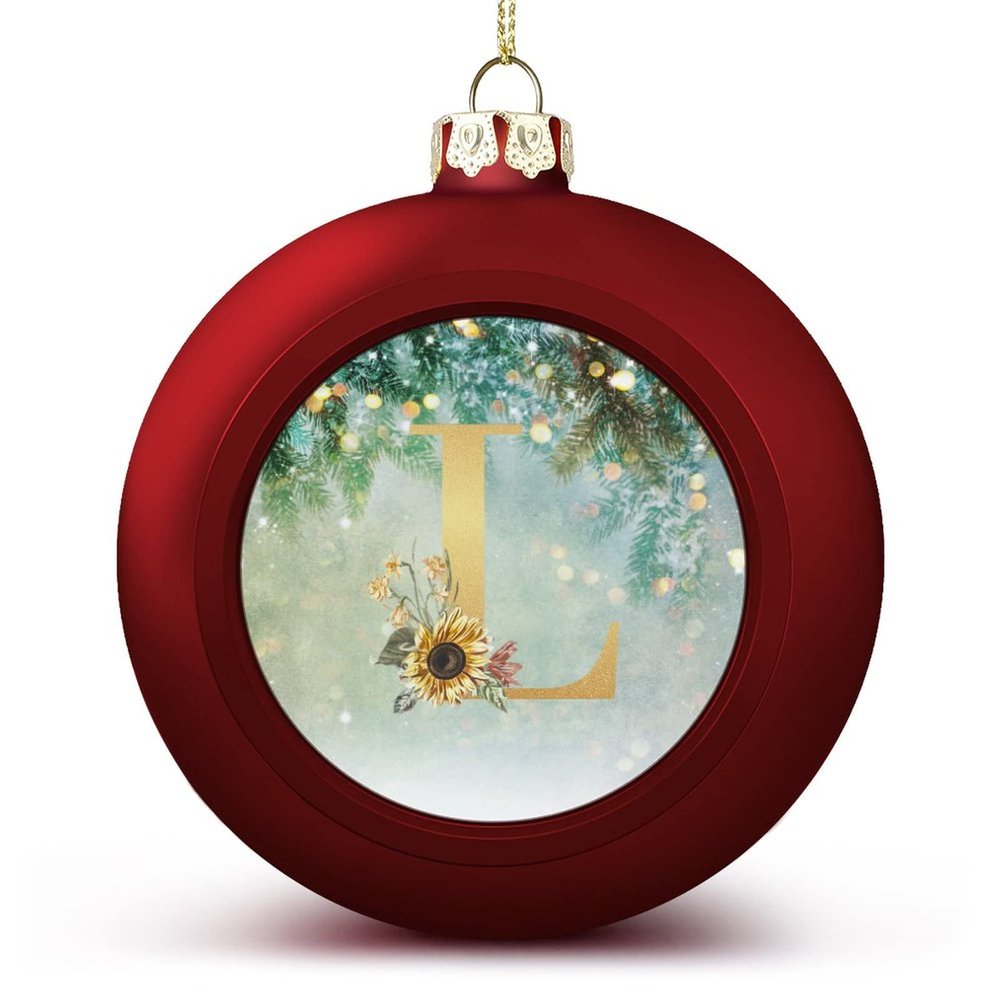 Guangpat Initial Letters Decor Ball Ornaments, Monogram Christmas Ball Ornament Large,Personalized Initials Monogram L Ornaments for Christmas Tree New Year Holiday Decor