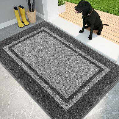 PURRUGS Dirt Trapping Door Mat 32" x 48", Non-Slip Machine Washable Entryway Rug, Entrance Mat, Indoor Front Door Mat, Super Absorbent Entry Rug for Muddy Shoes & Paws, Light Grey & Dark Grey