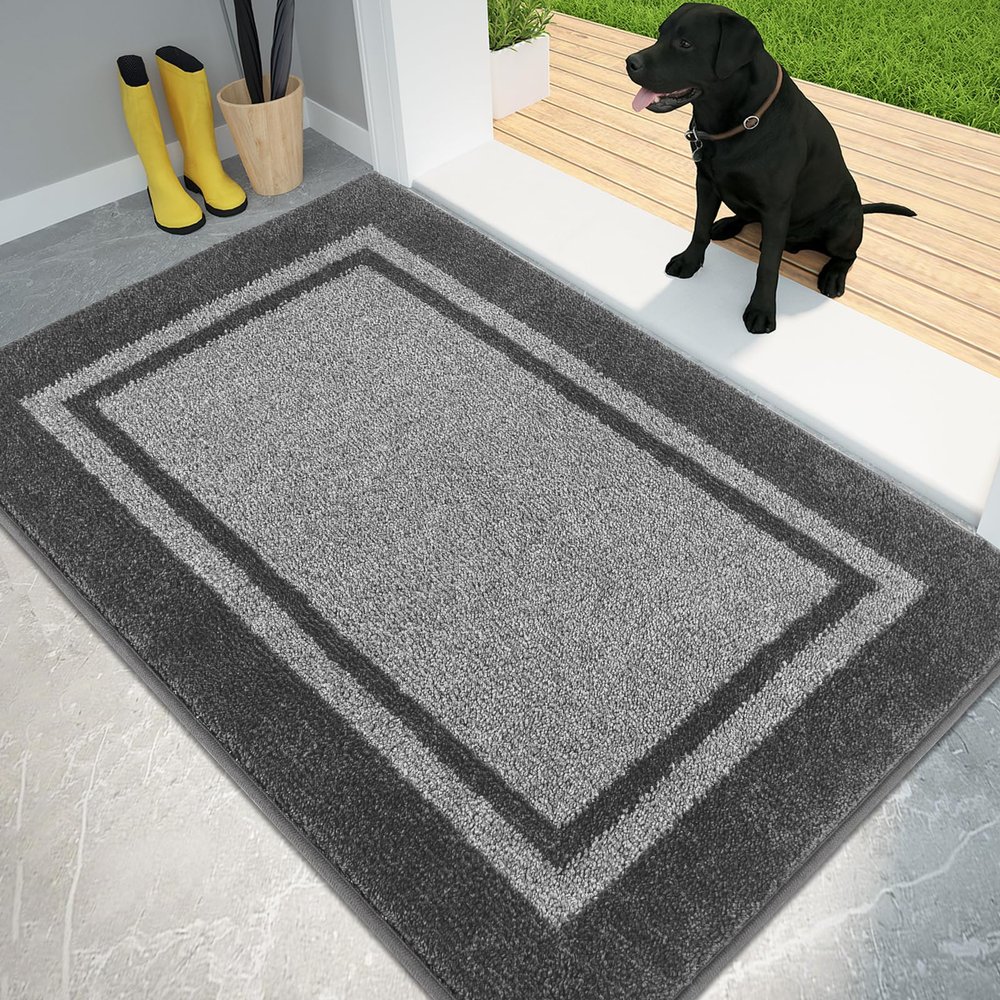 PURRUGS Dirt Trapping Door Mat 32" x 48", Non-Slip Machine Washable Entryway Rug, Entrance Mat, Indoor Front Door Mat, Super Absorbent Entry Rug for Muddy Shoes & Paws, Light Grey & Dark Grey