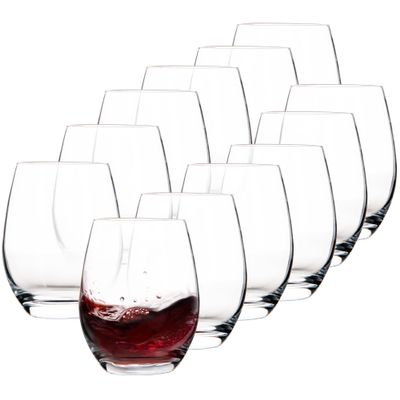 HAKEEMI 15oz Stemless Wine Glasses Set of 12, Durable Glassware, Dishwasher Safe for White/Red Wine, Cocktail, Juice - Modern Home & Party Use