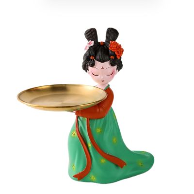 Creative Resin Material Cute Key Storage Tray, Tang Dynasty Lady Creative Ancient Style Entrance Key Storage, Desktop Trinkets Storage Tray Ornaments, for Home Office Desk Decoration (Color : B)