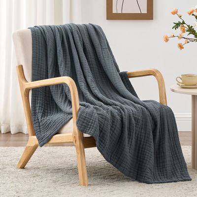 Love's cabin 6 Layer 100% Cotton Muslin Blanket, 60"x80" Twin Muslin Blanket for Couch Bed, Lightweight and Breathable Cotton Gauze for Adult, Dark Grey