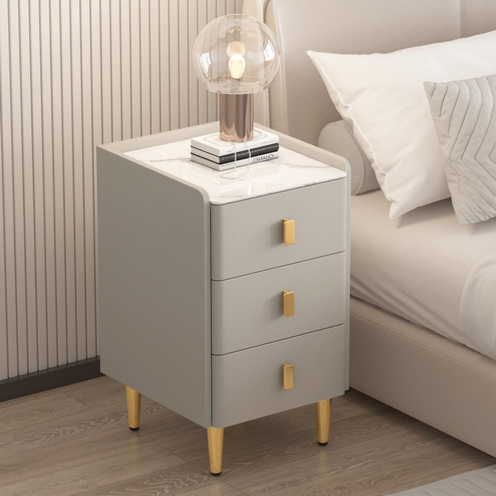 YUGXTH Narrow Nightstand, Wooden Slim Night Stand End Sofa Side Table with 2/3 Drawers, Stackable Bedside Tables, End Side Table for Bedroom(Gray,40 * 40 * 61cm)