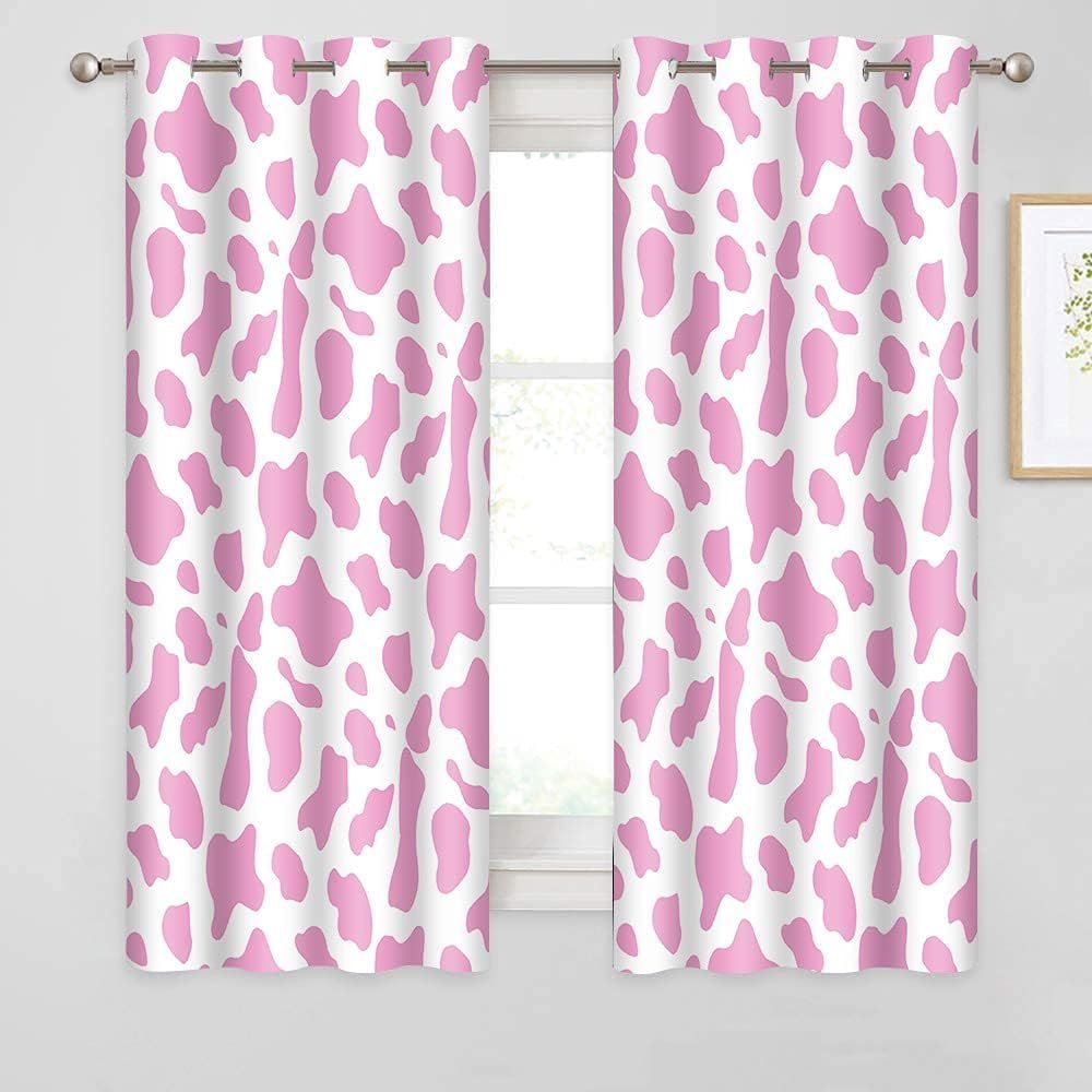TOARTE Pink Milk Cow Kids Blackout Window Curtain, Farmland Animals Skin Princess Room Decor Noise Reducing Privacy Drapes, 2 Panels Panels Window Curtains for Bedroom Living Room Door - 108x108in