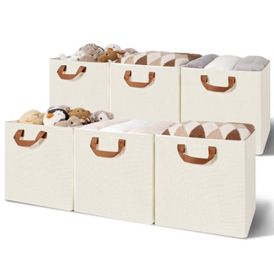 GRANNY SAYS Storage Cubes, 13 Inch Cube Storage Bins with Metal Frame, Collapsible Cube Storage Organizer, Fabric Cubby Bins for Shelves, Closet, Ivory, 6 Pack