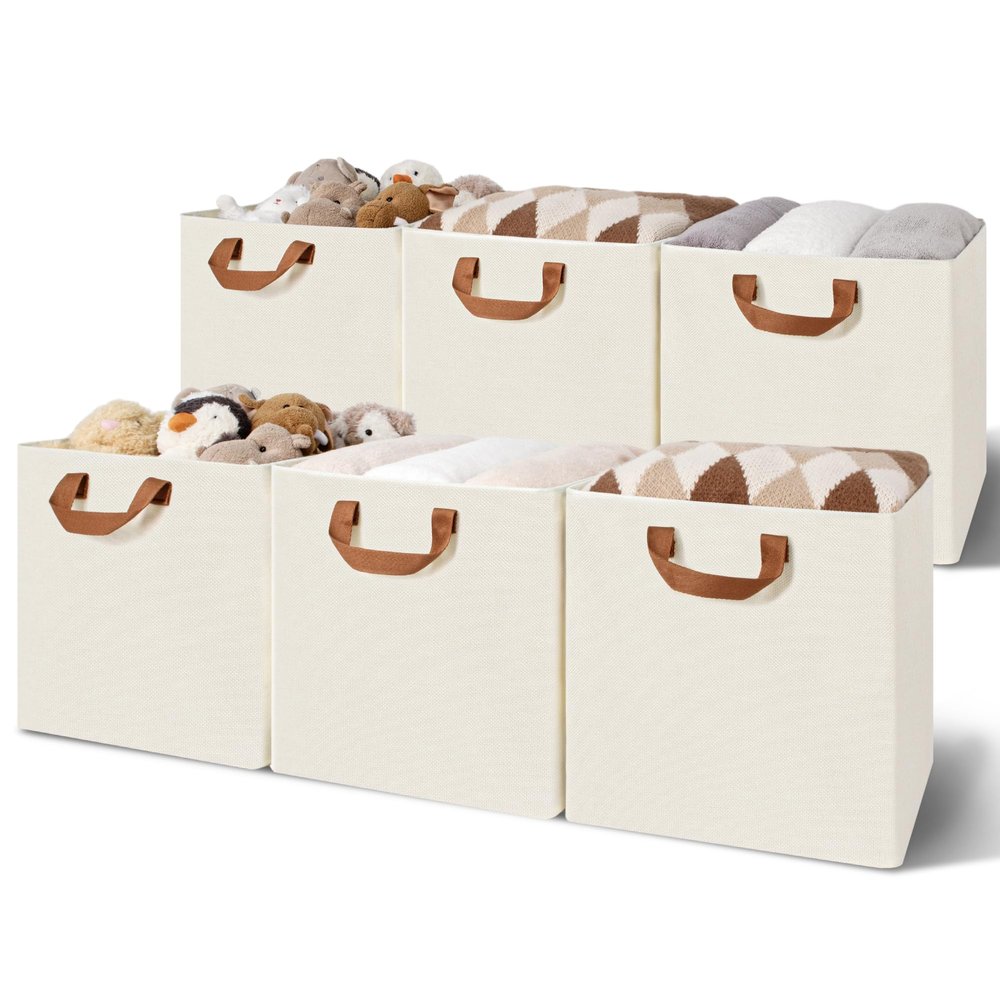 GRANNY SAYS Storage Cubes, 13 Inch Cube Storage Bins with Metal Frame, Collapsible Cube Storage Organizer, Fabric Cubby Bins for Shelves, Closet, Ivory, 6 Pack