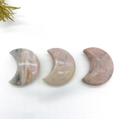 YEAHSO Natural Pink Rhodonite Stones Moon Shaped Minerals Crystal Gifts Crystal Hand Carved Reiki Home Decoration Crystals Gifts,Natural Crystal Ornaments (Size : 1pc)