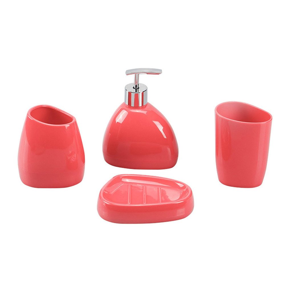 VINGAA Bathroom Accessories Sets Complete, PP Plastic Set of 4 Bathroom Soap Dispenser and Toothbrush Holder Set, Bathroom Sets Accessories, Bathroom Accessory Set, for Bathroom, Dorm, Apartment, Red